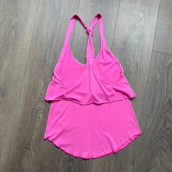 Aritzia Wilfred Tank Top Pink Cotton Knotted tie Racerback tiered ruffle Size XS - Picture 15 of 16